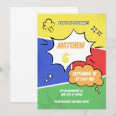 Uitnodiging - Stripboek Stijl - Pas Naam Leeftijd  (Voorkant / Achterkant)