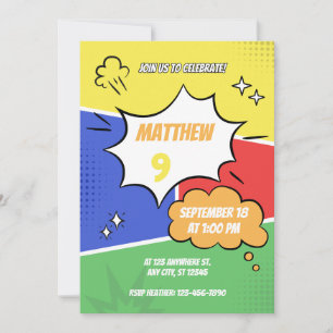 Uitnodiging - Stripboek Stijl - Pas Naam Leeftijd 
