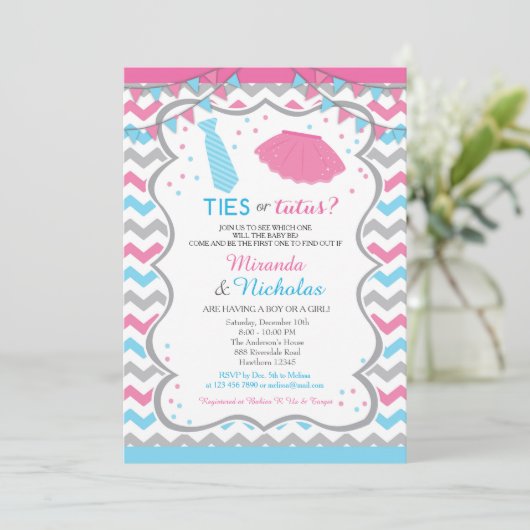 Uitnodiging/Stropdas voor genderonderzoek of tutus Kaart (Staand voorkant)