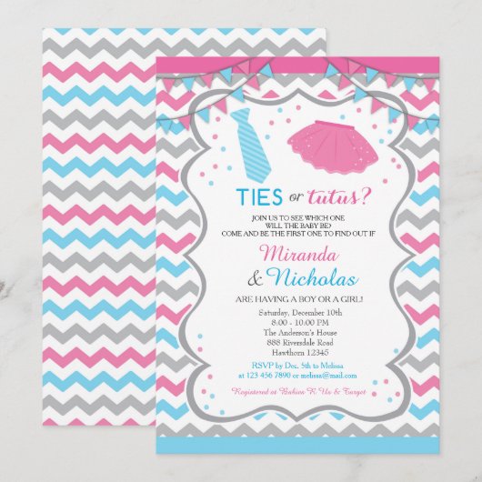 Uitnodiging/Stropdas voor genderonderzoek of tutus Kaart (Voorkant / Achterkant)