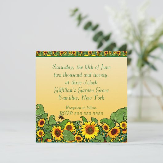 Uitnodiging Sunflower Scroll Handfasting (Staand voorkant)