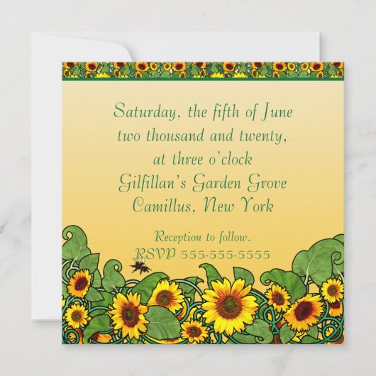 Uitnodiging Sunflower Scroll Handfasting (Voorkant)