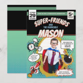 Uitnodiging Superheldenfeestje in Comic Book Cover (Voorkant / Achterkant)