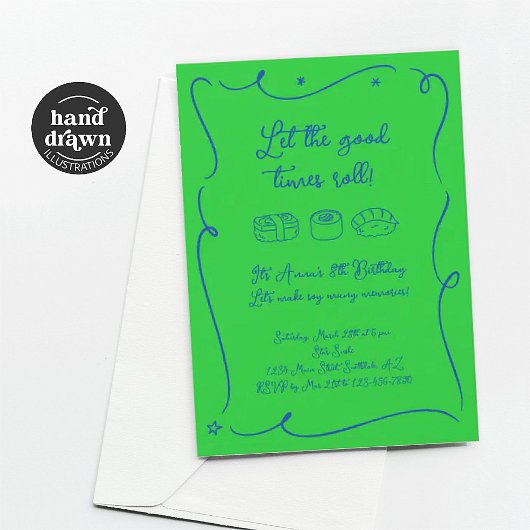 Uitnodiging Sushi Feestje Blue & Green Boys