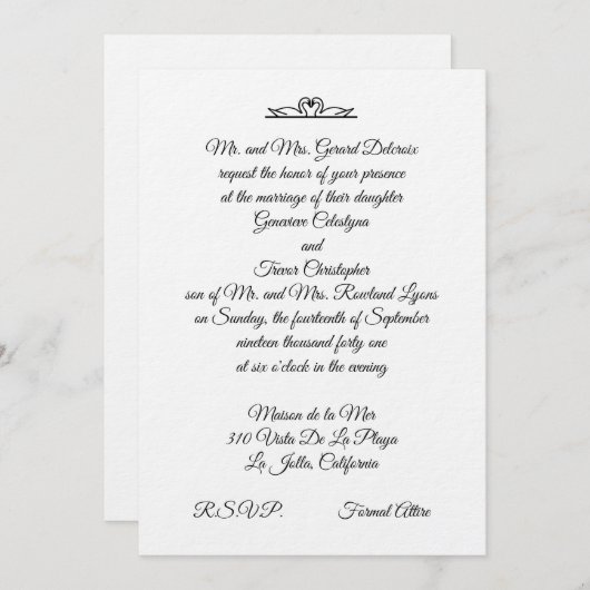 Uitnodiging Swan Wedding Suite ~ De commandant (Voorkant / Achterkant)