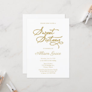 Uitnodiging Sweet 16 Elegante Gouden Calligrafie