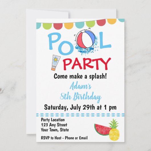 Uitnodiging Swim Birthday (Voorkant)