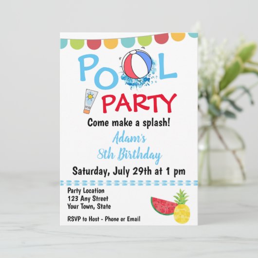 Uitnodiging Swim Birthday (Staand voorkant)