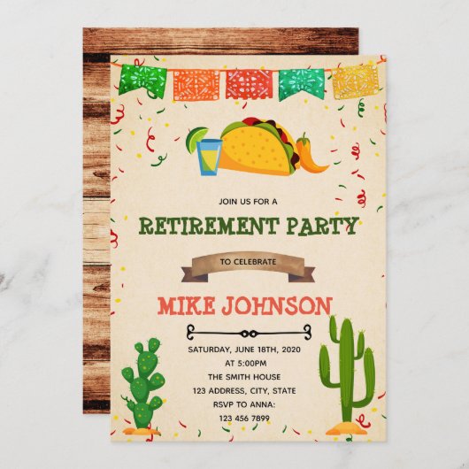 Uitnodiging Taco-verpensionsfeest (Voorkant / Achterkant)