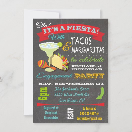 Uitnodiging Tacos en Tequila Engagement Party (Voorkant)