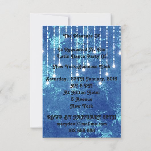 Uitnodiging Tango Flamenco Latijn Dance Blue (Achterkant)