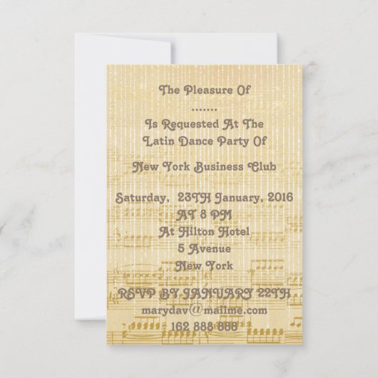 Uitnodiging Tango Flamenco, Latijnse Dance (Achterkant)