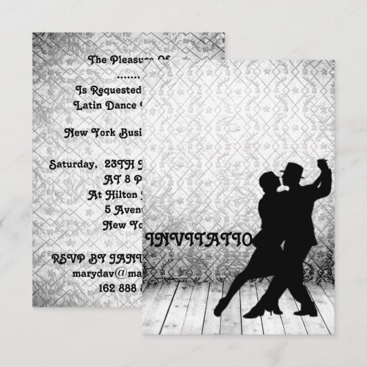 Uitnodiging Tango Flamenco, Latijnse Dance (Voorkant / Achterkant)