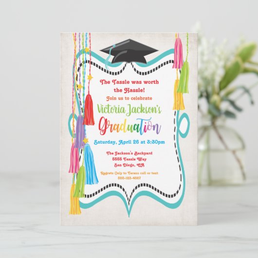 Uitnodiging Tassle Graduation Party (Staand voorkant)