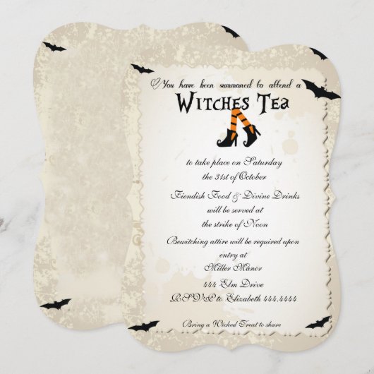 Uitnodiging Tea Party van Halloween Witchs (Voorkant / Achterkant)