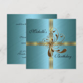 Uitnodiging Teal & Goud Abstract (Voorkant / Achterkant)