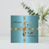 Uitnodiging Teal & Goud Abstract (Staand voorkant)