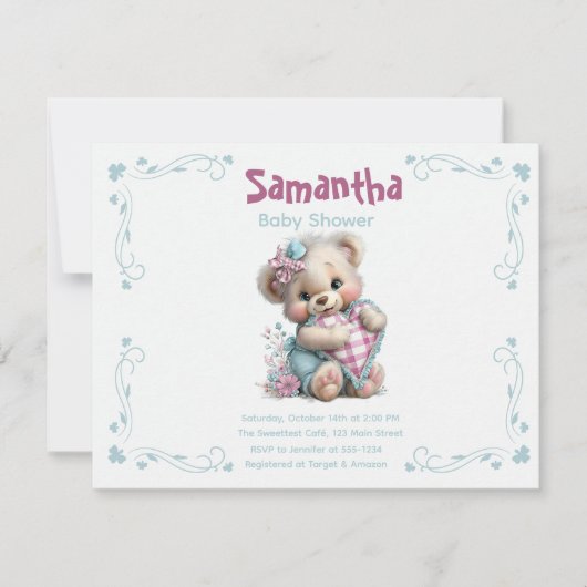 Uitnodiging Teddybeer Babyshower (Voorkant)