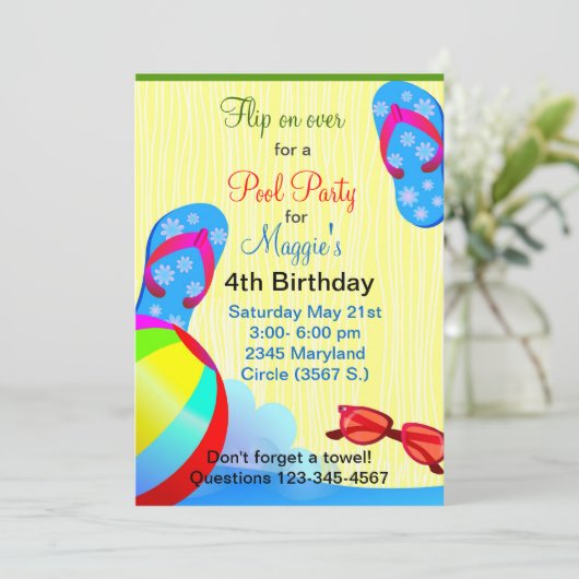 uitnodiging teenslippers Birthday (Staand voorkant)