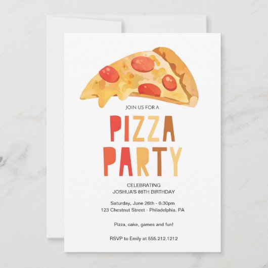 Uitnodiging template pizza feest, Pensioen Pizza (Voorkant)