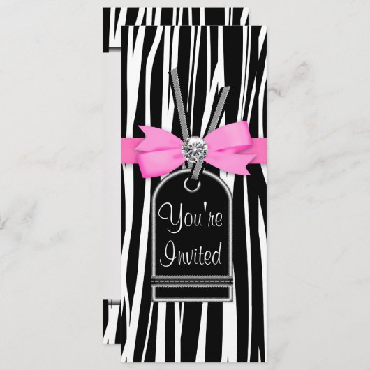 Uitnodiging template Roze zebra feestje (Voorkant / Achterkant)