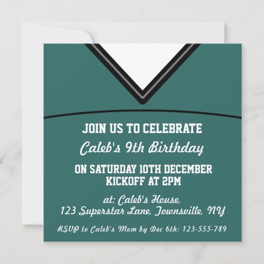 Uitnodiging template voor een voetbaltrui-feestje, (Voorkant)