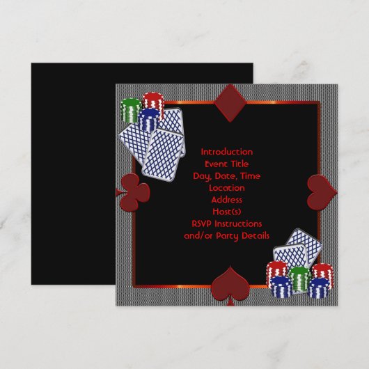 Uitnodiging template voor pokerfeestje (Voorkant / Achterkant)