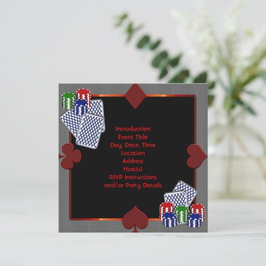 Uitnodiging template voor pokerfeestje (Staand voorkant)