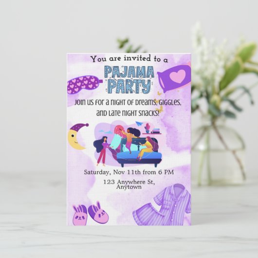 Uitnodiging template voor pyjamaparty (Staand voorkant)