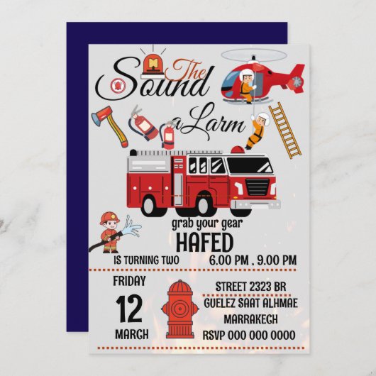 uitnodiging template voor verjaardagsfeestje brand (Voorkant / Achterkant)