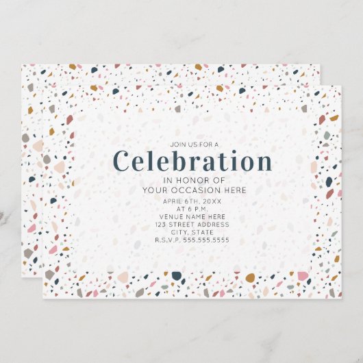 Uitnodiging terrazzo Generic Celebration Party (Voorkant / Achterkant)