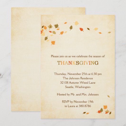 Uitnodiging Thanksgiving Leaves (Voorkant / Achterkant)