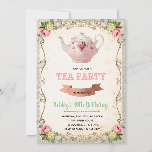 Uitnodiging thema vintage theekransje (Voorkant)