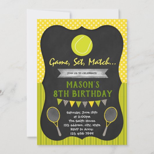 Uitnodiging themagepartij Tennis-verjaardag (Voorkant)