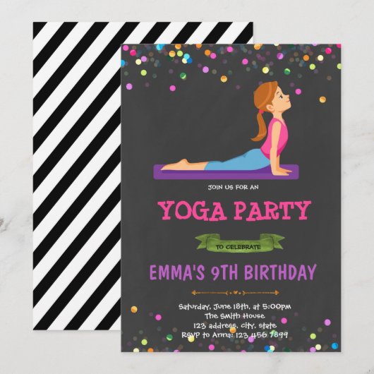Uitnodiging themagepartij Yoga (Voorkant / Achterkant)