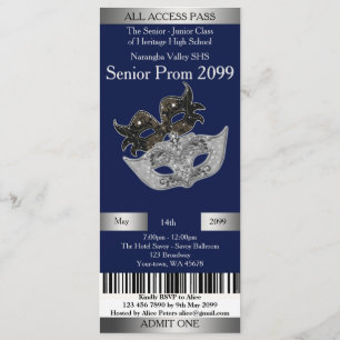 Uitnodiging Ticket Prom Trend, Masquerade, makkeli