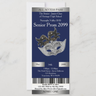 Uitnodiging Ticket Prom Trend, Masquerade, makkeli