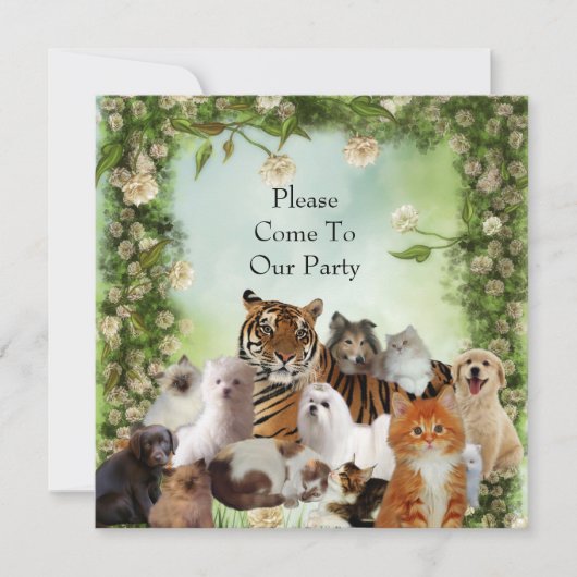 Uitnodiging Tijger Honden Katten Feest (Voorkant)