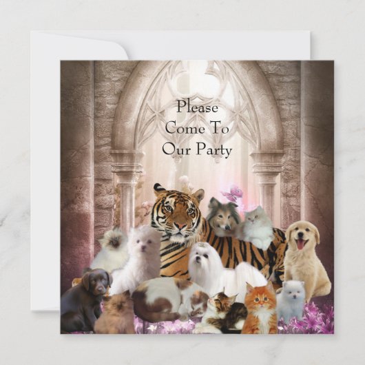 Uitnodiging Tijger Honden Katten Feest (Voorkant)