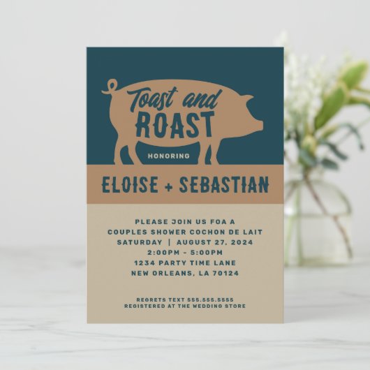 Uitnodiging Toast & Roast Pig Roast Feestje (Staand voorkant)