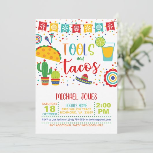 Uitnodiging Tools en Tacos - Wit (Staand voorkant)