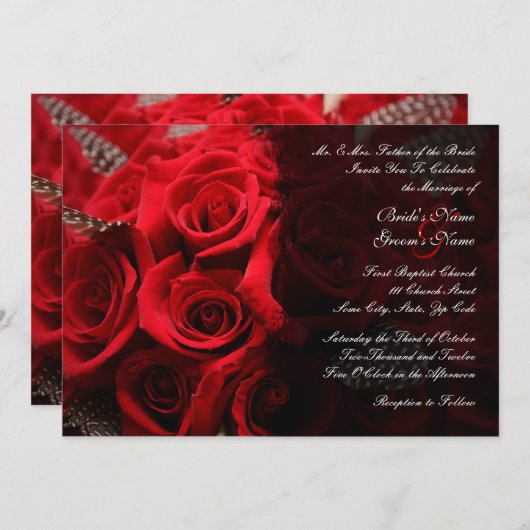 Uitnodiging tot 2 Roodrozen voor bruiloft (Voorkant / Achterkant)