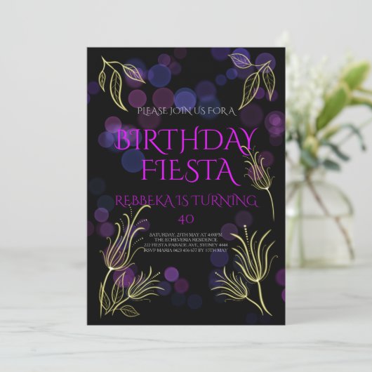 Uitnodiging tot 40e verjaardag met zwarte achtergr (Staand voorkant)