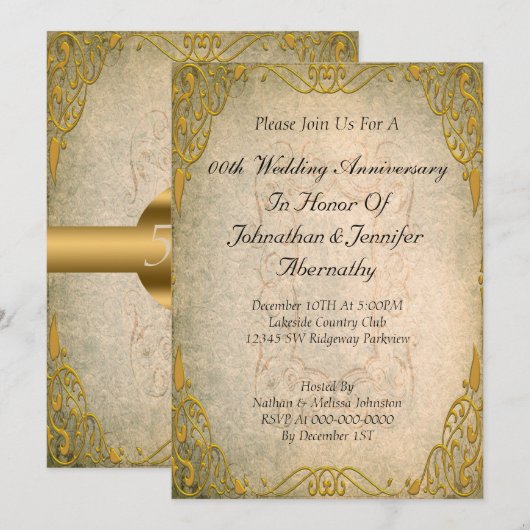 Uitnodiging tot 50e Jubileum voor bruiloft (Voorkant / Achterkant)