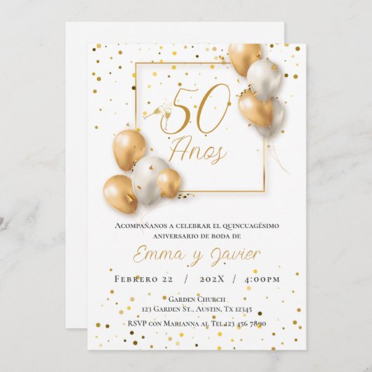Uitnodiging tot 50e Jubileum voor bruiloft (Voorkant / Achterkant)
