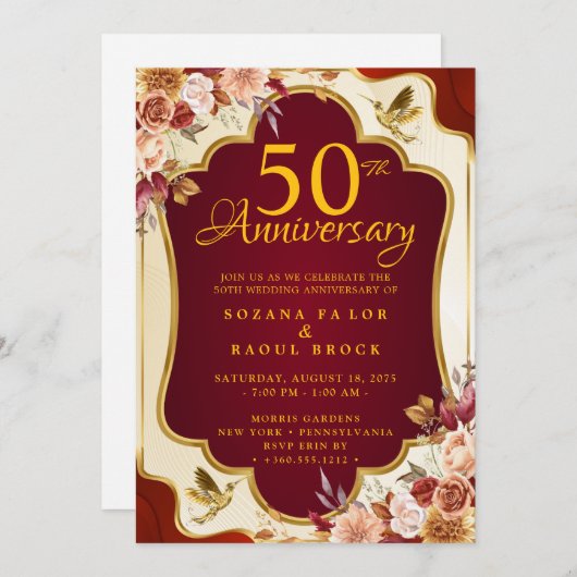 Uitnodiging tot 50e Jubileum voor bruiloft (Voorkant / Achterkant)