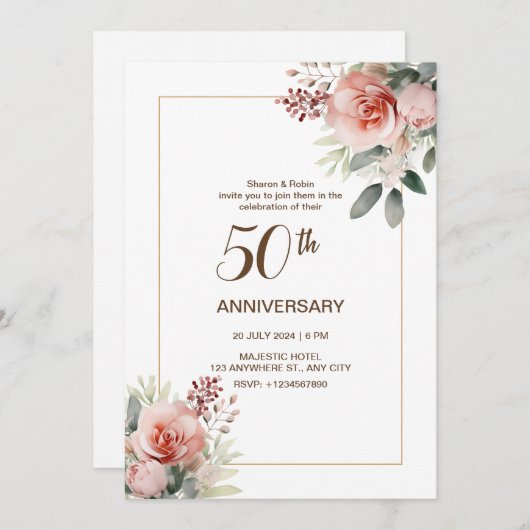 Uitnodiging tot 50e Jubileum voor bruiloft (Voorkant / Achterkant)