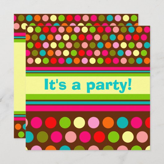 Uitnodiging tot afspeelbare poka Dots Birthday (Voorkant / Achterkant)