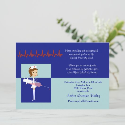 Uitnodiging tot Afstuderen Caricature Nursing Scho (Staand voorkant)