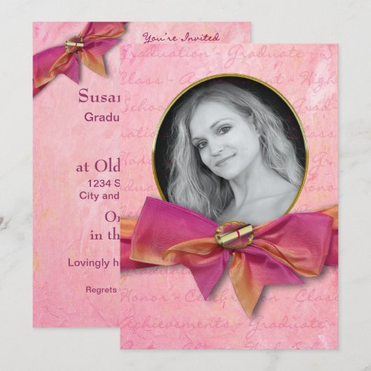 Uitnodiging tot afstuderen — FOTO/JAARINVOER/Roze  (Voorkant / Achterkant)